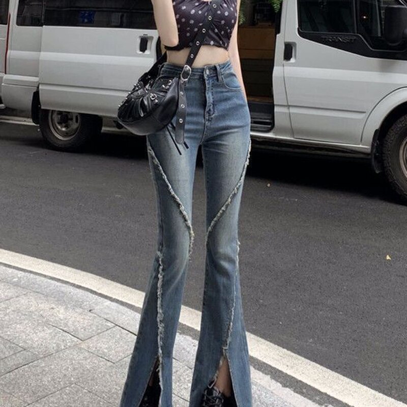 Woman Micro Flared Jeans Female Skinny Jeans Mid Waisted Denim Joggers Ladies Stretch Pants Trend Vintage Streetwear